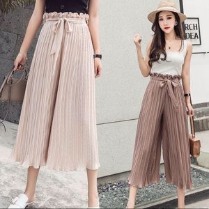 High Waist Chiffon Pleated Trousers